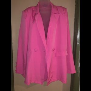Candy pink woven blazer and mini suit skirt